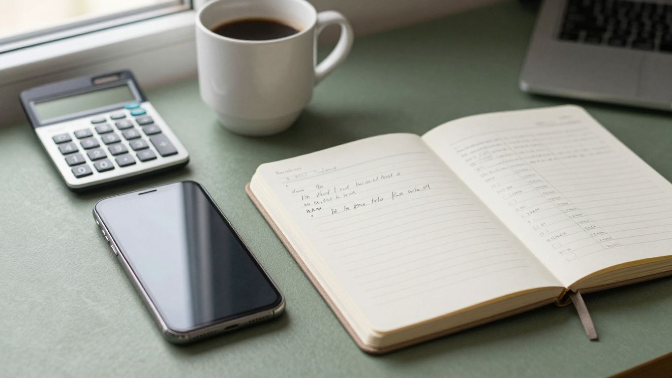 Notizbuch und Smartphone mit Abo-Kosten