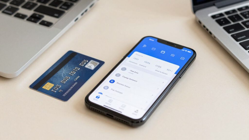 Smartphone mit Kontoauszügen und Abo-Übersicht