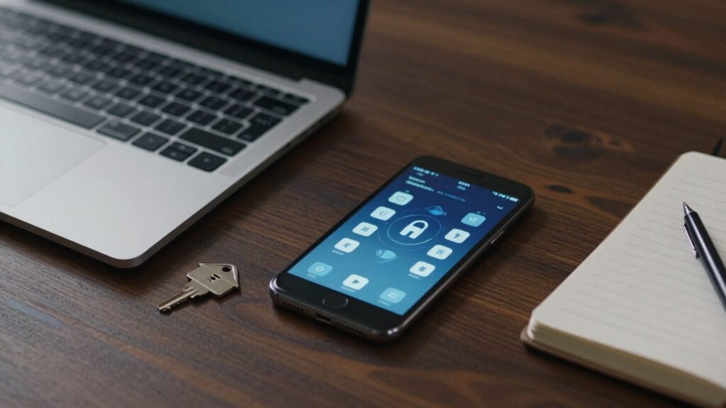 Laptop und Smartphone mit geschütztem Bankzugang