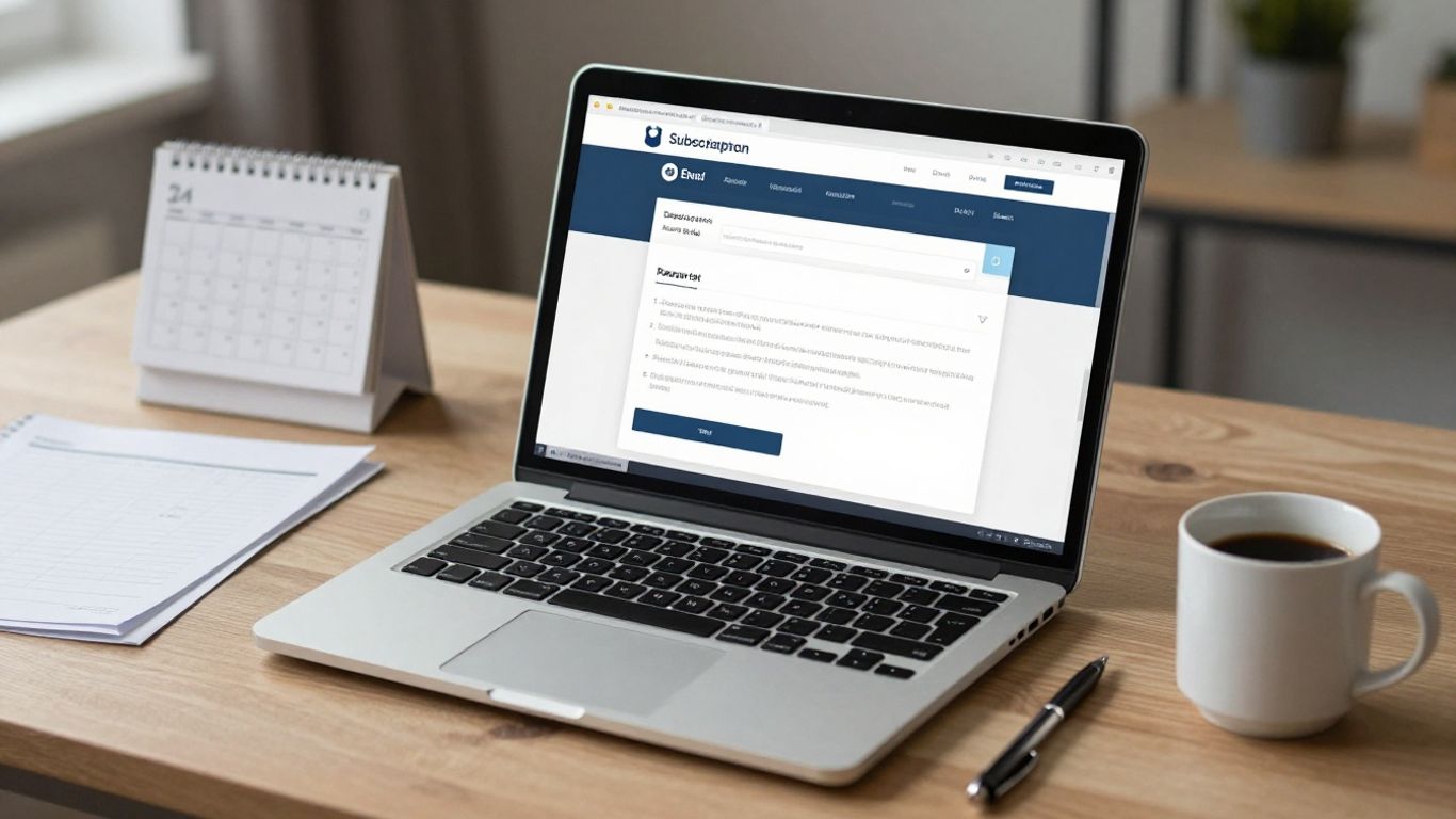 Laptop mit geöffneter Aboverwaltung neben Kalender
