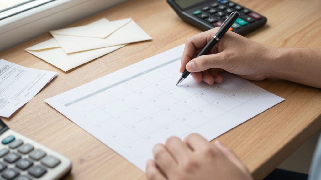 Rücklagenplanung mit Kalender und Haushaltsunterlagen