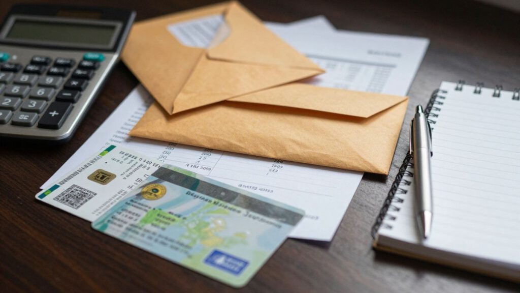 Ordner mit Rechnungen und Taschenrechner