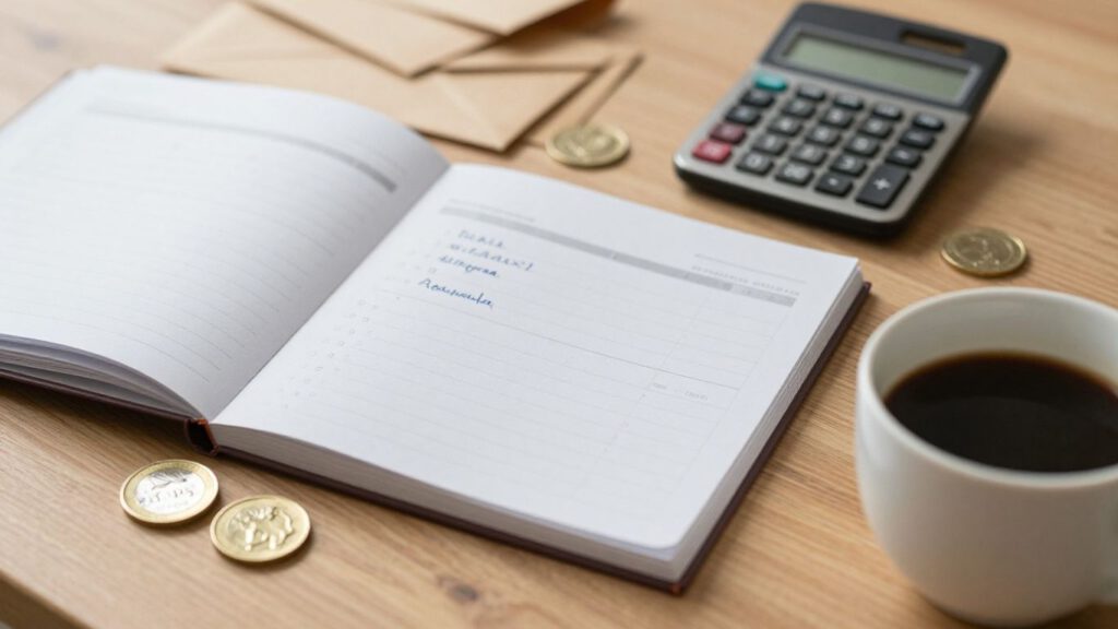 Haushaltsbudget mit Kalender und Münzen