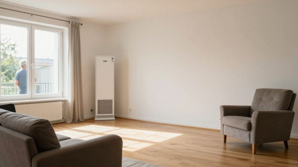 Barrierearmes Wohnzimmer mit moderner Heizung