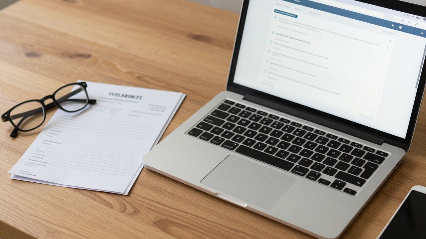 Laptop mit Kontoansicht und Zahlungsbeleg