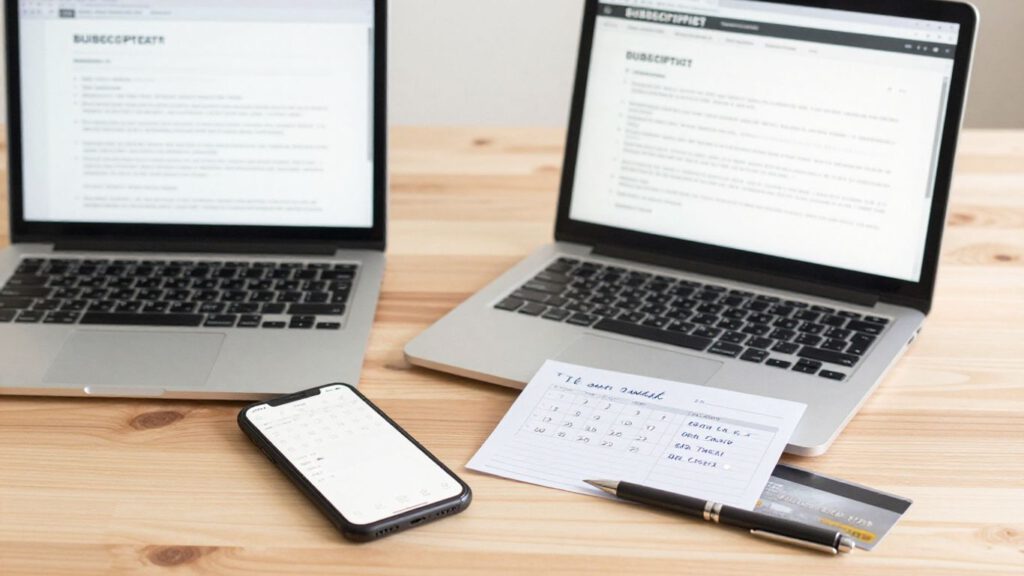 Laptop mit Abo-Vertragsdetails und Kalender