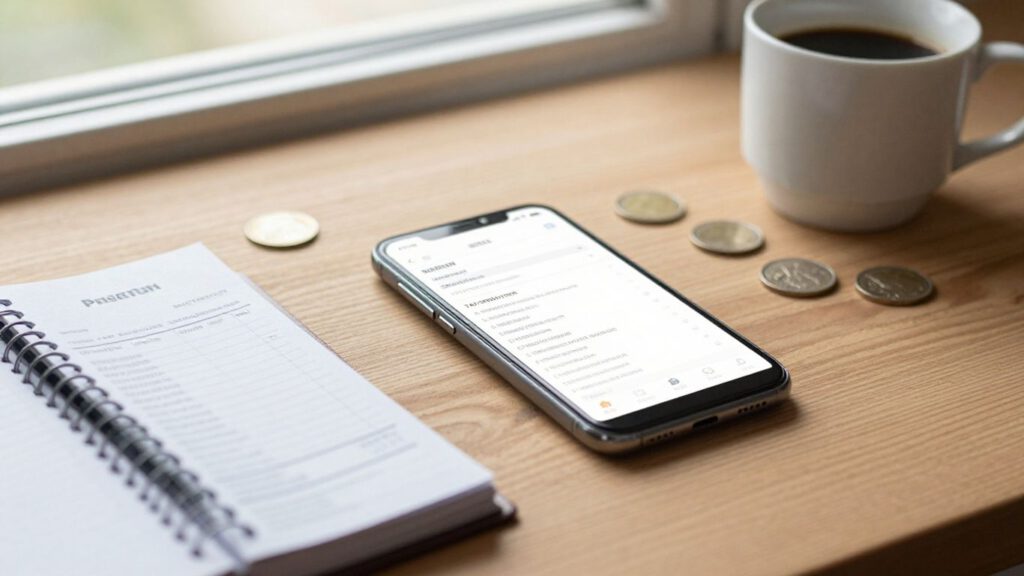 Smartphone mit Haushaltsbuch und Abos