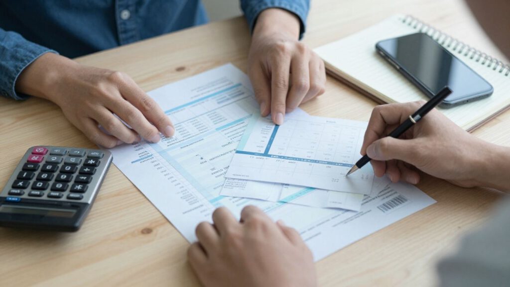 Haushaltsbudget mit Rechnungen und Kalender
