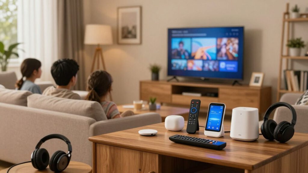 Wohnzimmer mit mehreren Streaminggeräten