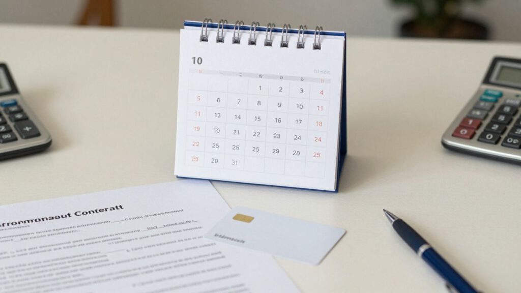 Kalender, Kreditkarte und Kündigungsschreiben