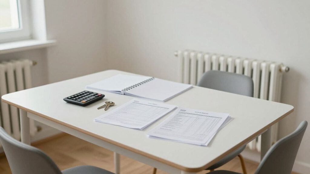 Moderne Mietwohnung mit Unterlagen zur Kostenplanung